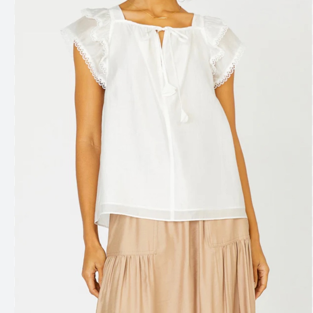 Current Air LA White Peakaboo Flutter Sleeve Top